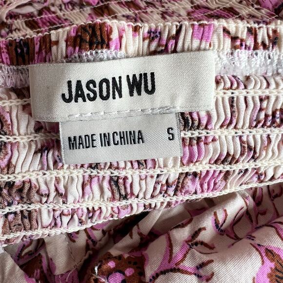 Jason WU Halter Strapless Floral Smocked Midi Dress in Pink Brown Women's Small - Picture 14 of 15